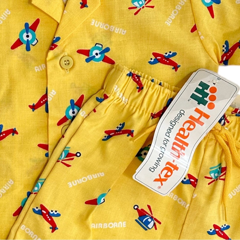 NEW Vintage Healthtex Toddler Yellow Airplane Outfit Set Button Down & Shorts - Picture 10 of 16